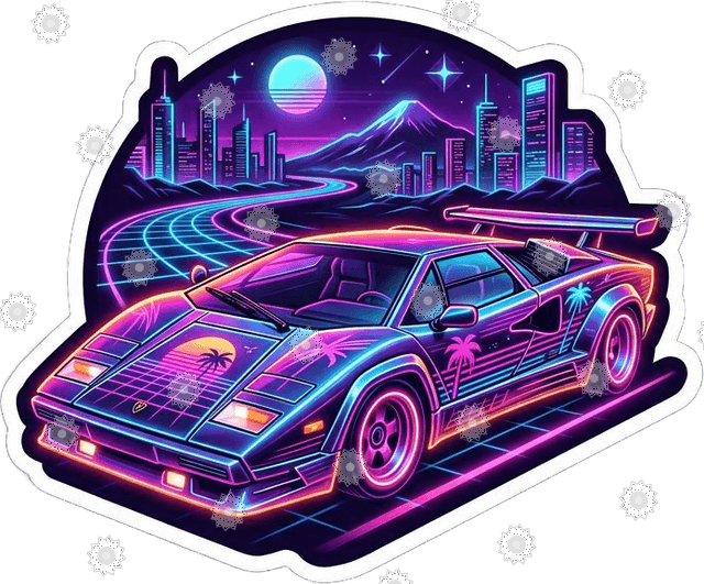 Neon Synthwave Sports Car At Night