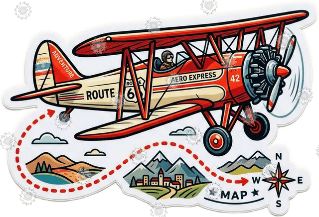 Vintage Airplane With Dotted Route