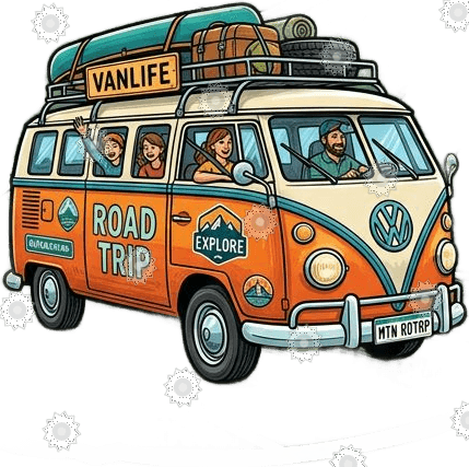 Road Trip Van In Mountains