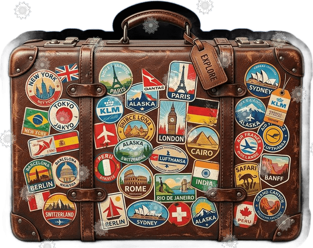 Suitcase Covered In Travel Stickers